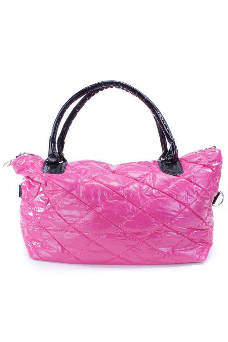 Fuchsia Quilted Patent Zip Closure Shoulder Handbang