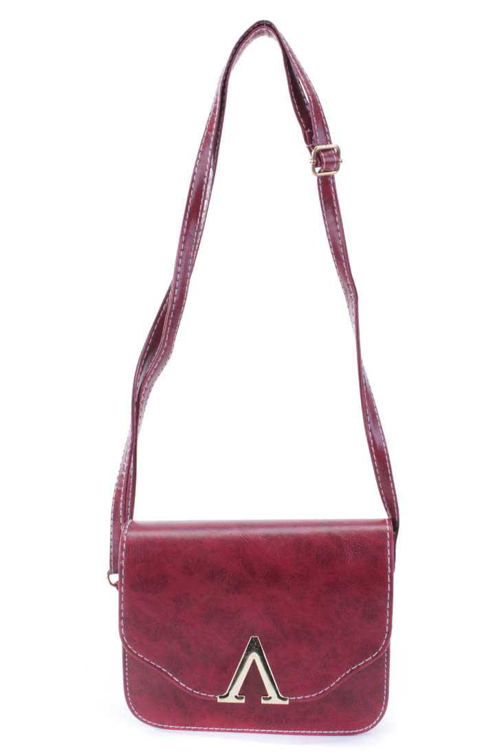 Wine High Polish Detail Adjustable Shoulder Strap Handbag