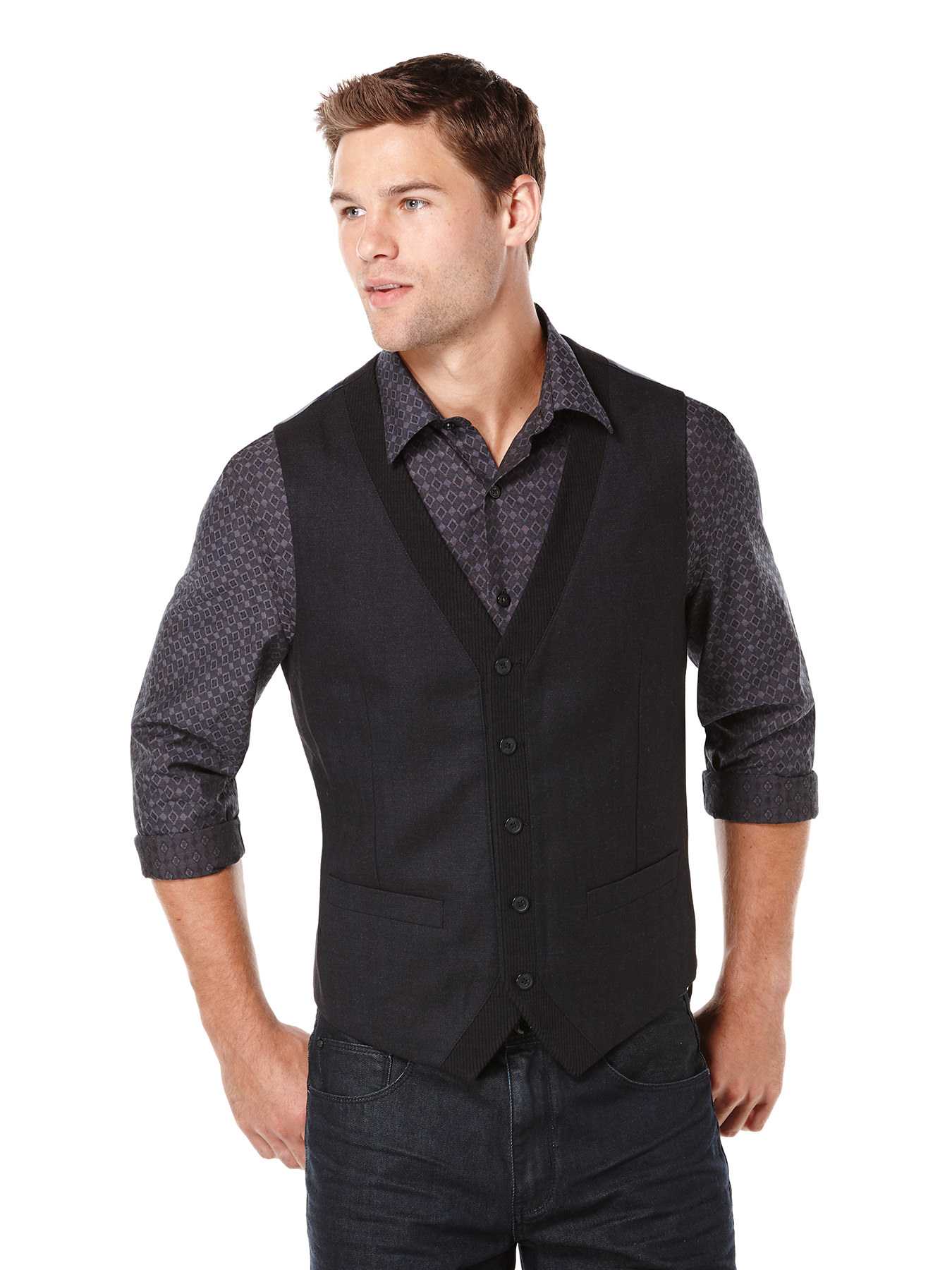 Perry Ellis Textured 5 Button Party Vest