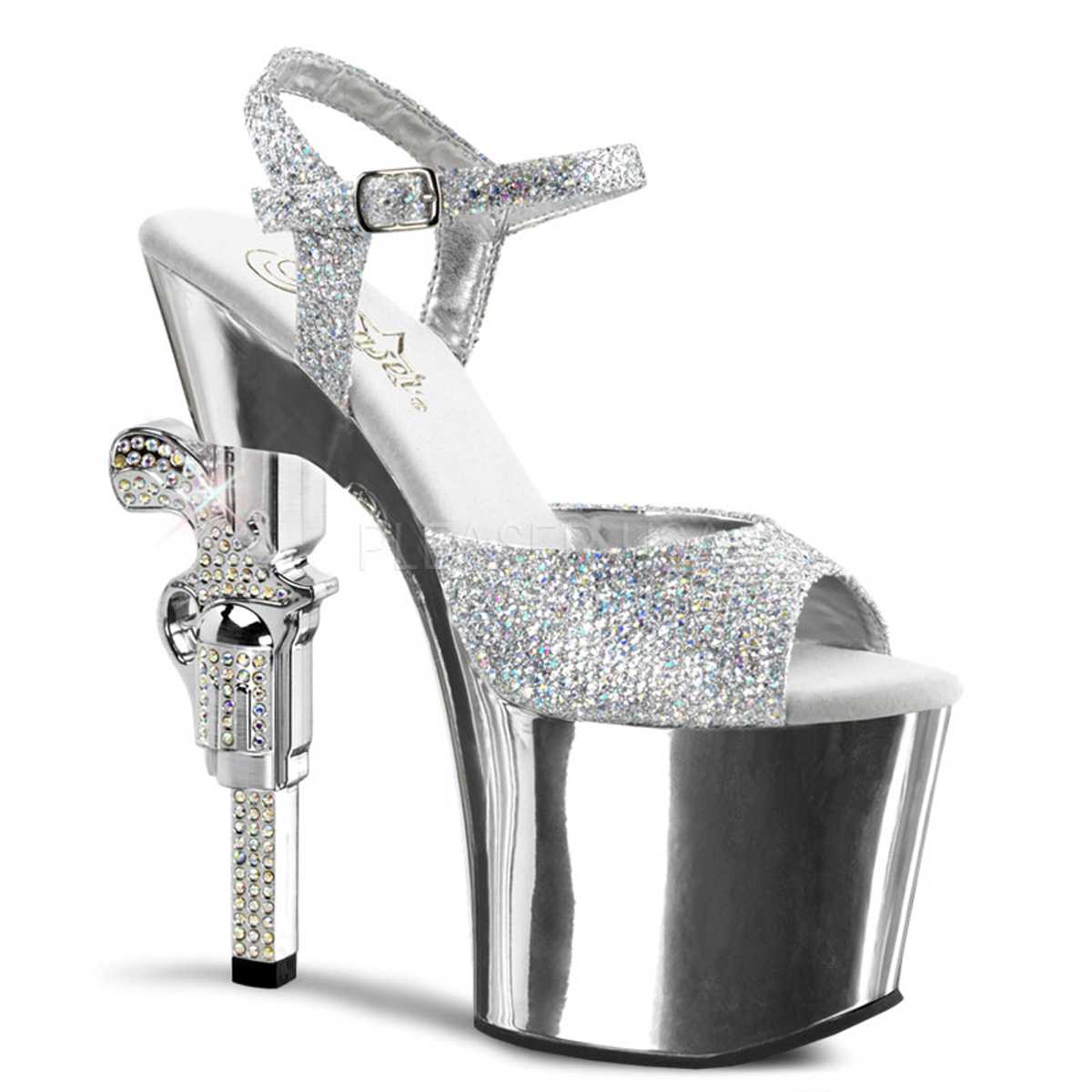 Silver Strappy Rhinestone Embellished Gun Heels Glitter