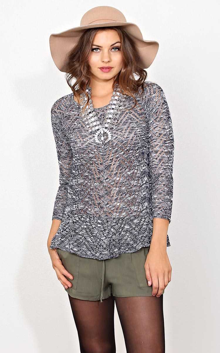 Deep Seas Eyelet Sweater - - Navy Combo in Size by Styles For Less