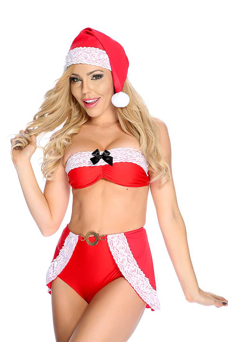 Sexy Red White 3 Piece Holiday Costume