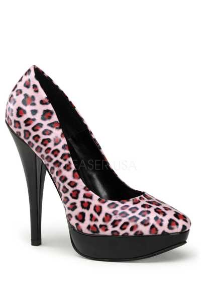 Baby Pink Faux Leather Cheetah Platform Classic Platform Pump High Heels