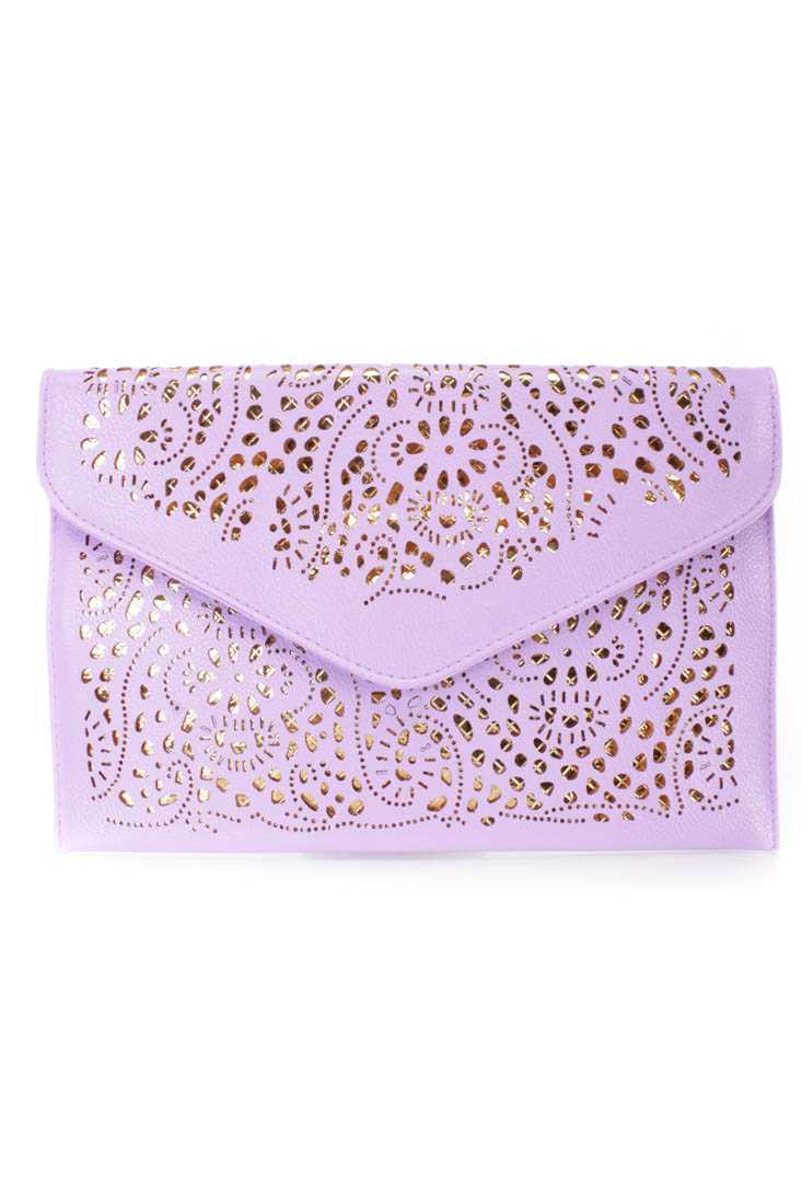 Lavender Perforated Two Tone Envelope Faux Leather Mini Handbag