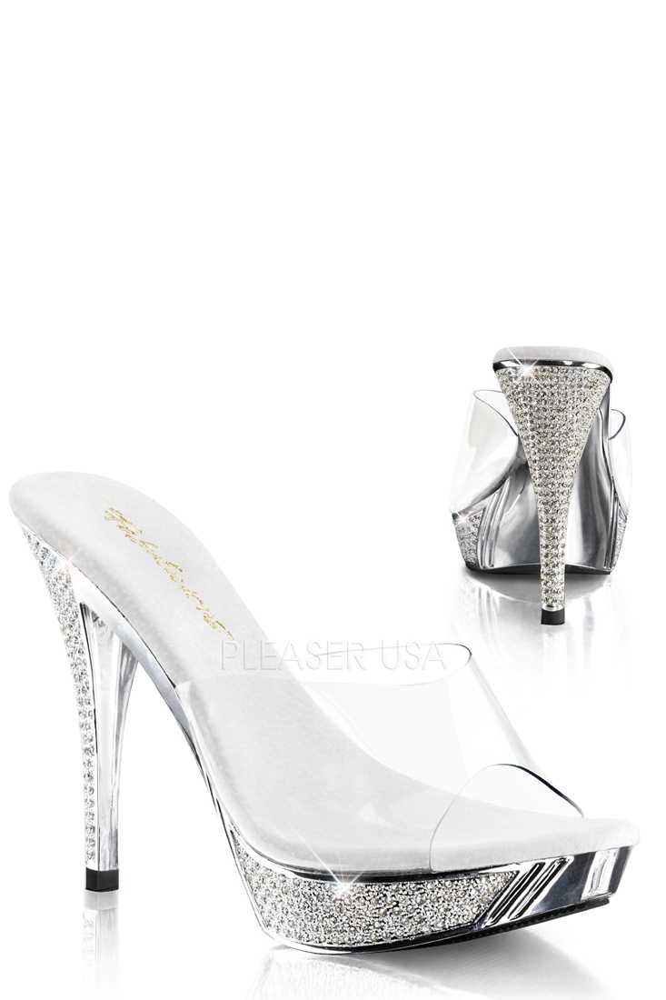Clear Silver Rhinestone Slip On High Heels PVC