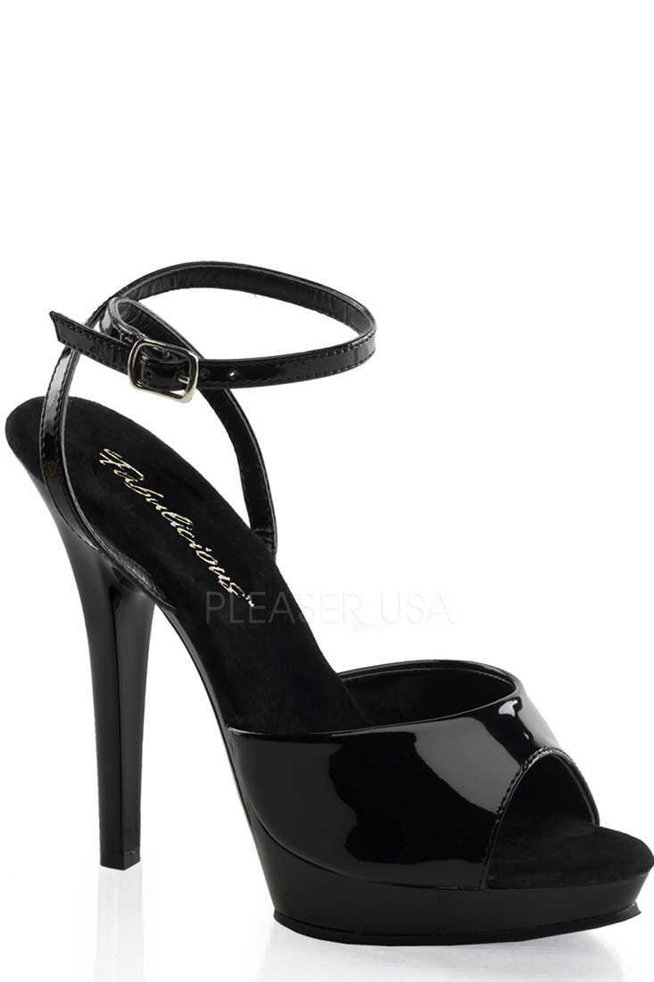 Black Peep Toe Ankle Strap High Heels Patent