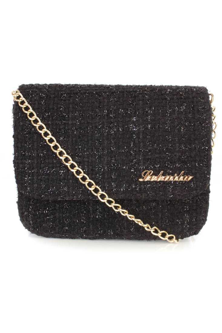 Black Tweed Chain Strap Mini Shoulder Handbag