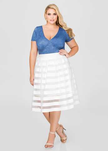 Sheer Stripe Pleat Skirt