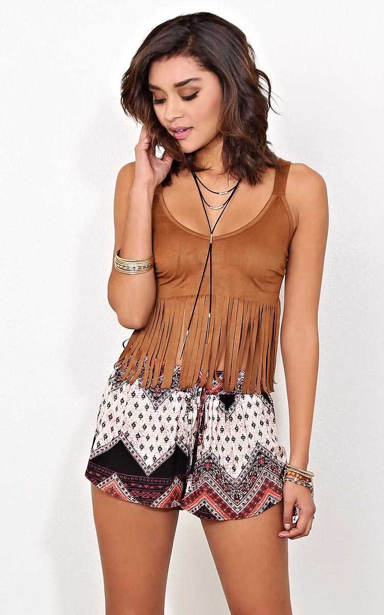 Miko Faux Suede Fringe Tank - - Taupe in Size by Styles For Less