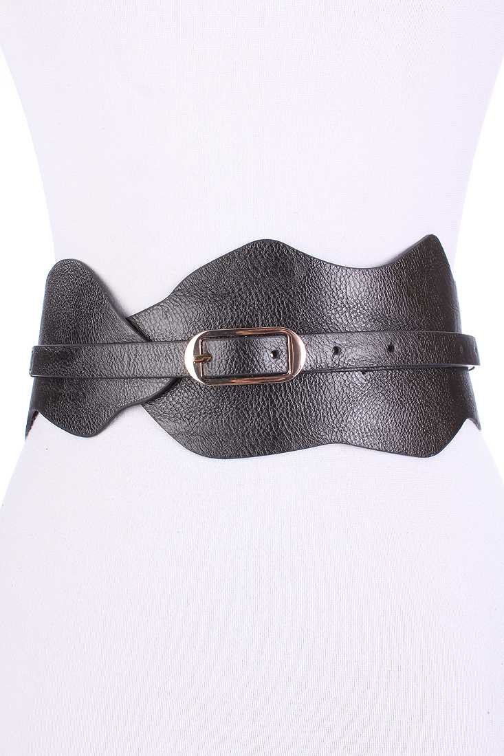 Black Wavy Trim Faux Leather Cute Summer Belt