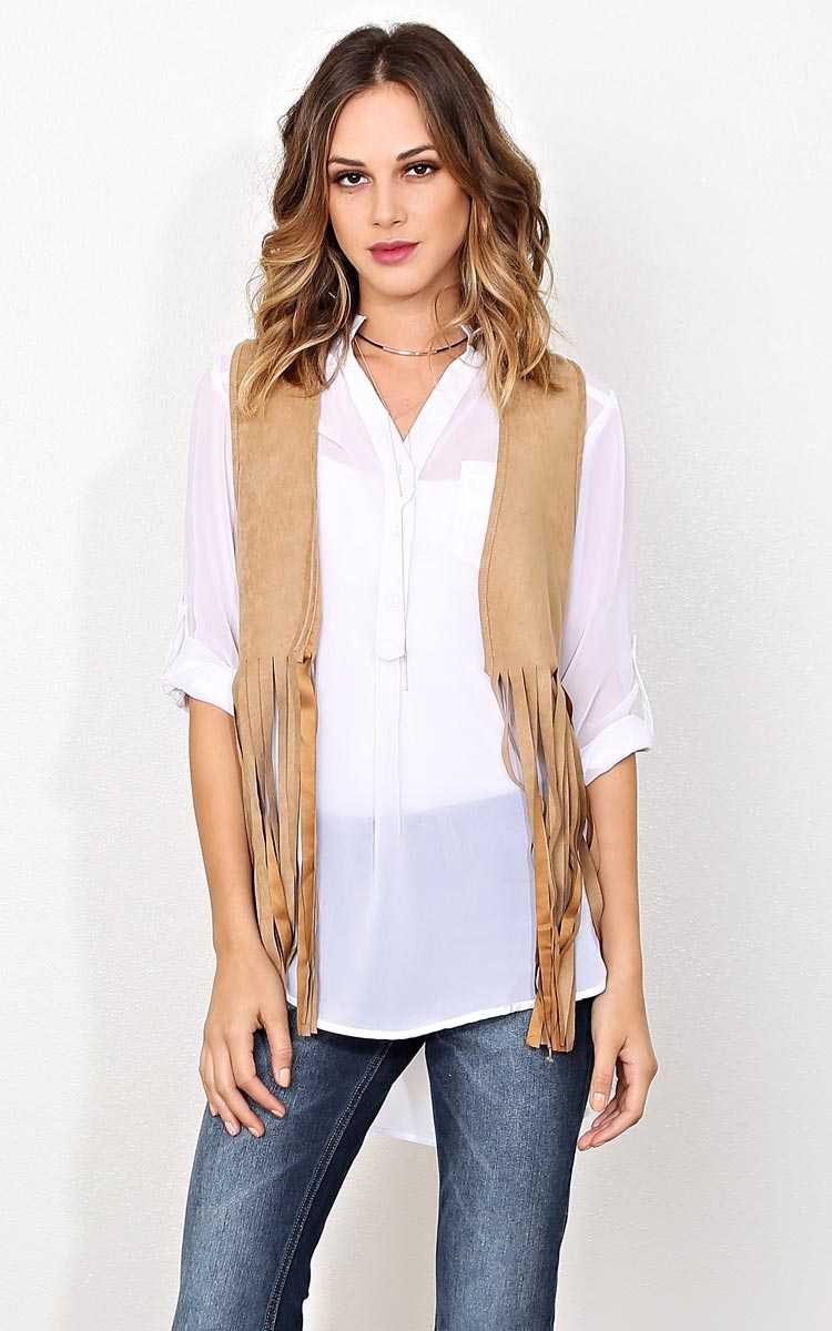 It's All Love Fringe Vest - SML - Tan in Size Small by Styles For Less