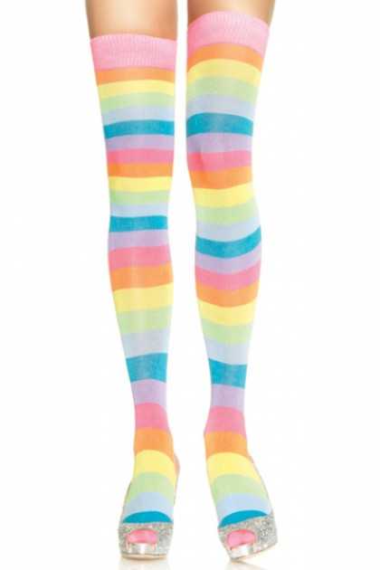 Multi Horizontal Stripe Thigh High Stockings