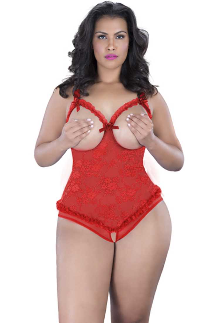 Red Plus Size Lace Crotchless Sexy Intimates Teddy