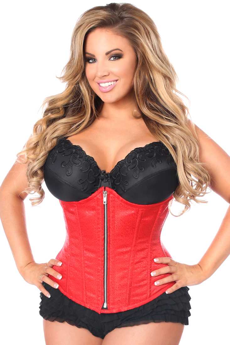 Red Brocade Steel Boned Underbust Plus Size Corset
