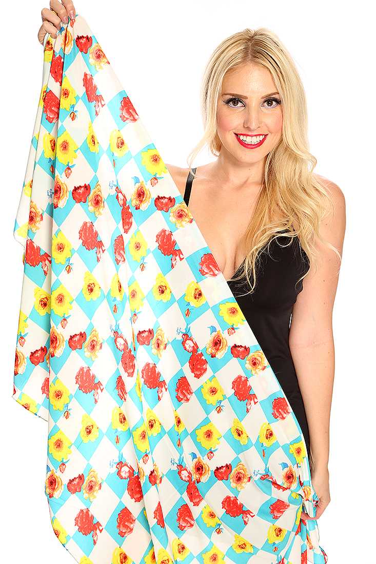 Turquoise Sheer Floral Print Summer Stylish Scarf