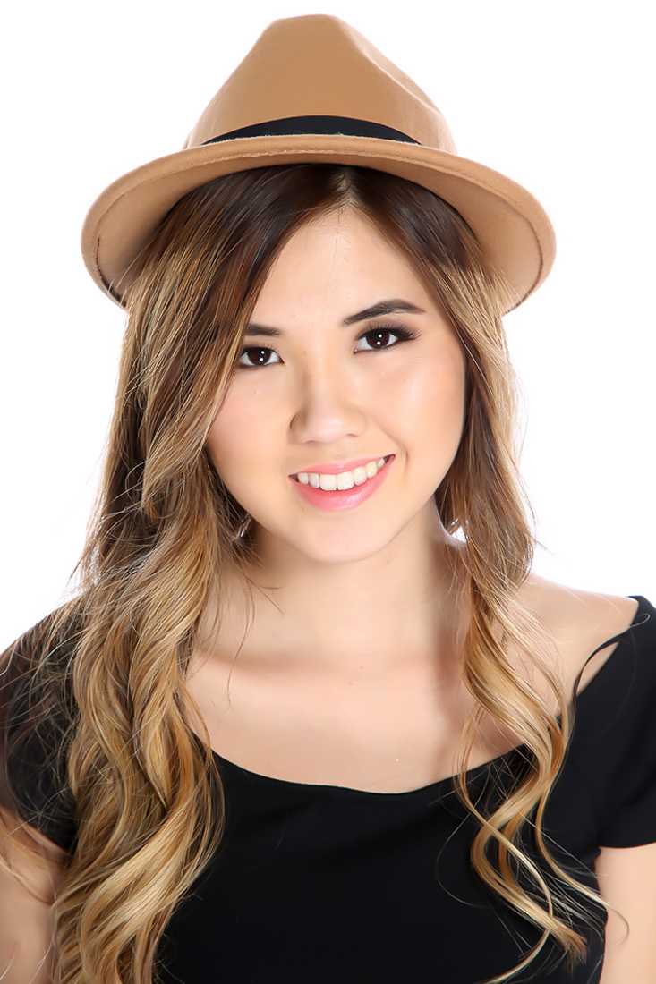 Camel Ribbon Trim Fedora Hat