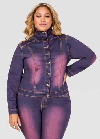 Stand Collar Purple Wash Jean Jacket