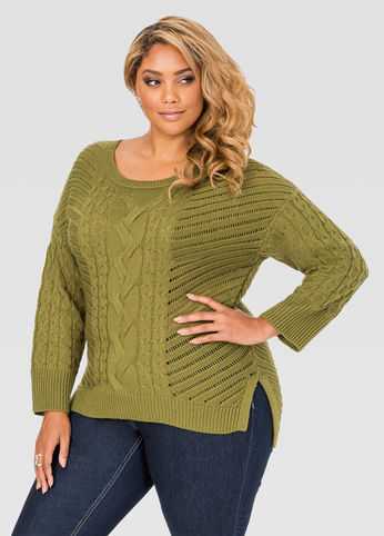 Cable Knit Hi-Lo Sweater