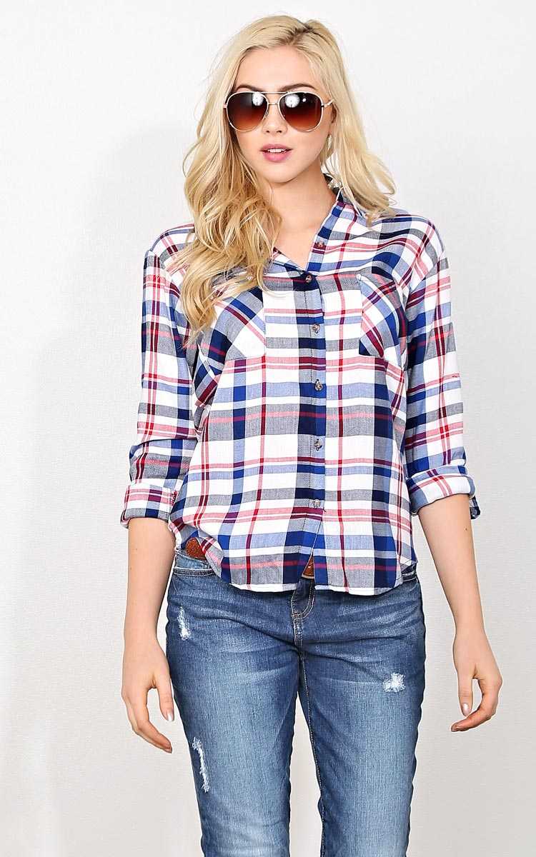 Cori Woven Plaid Top - - Red Combo in Size by Styles For Less