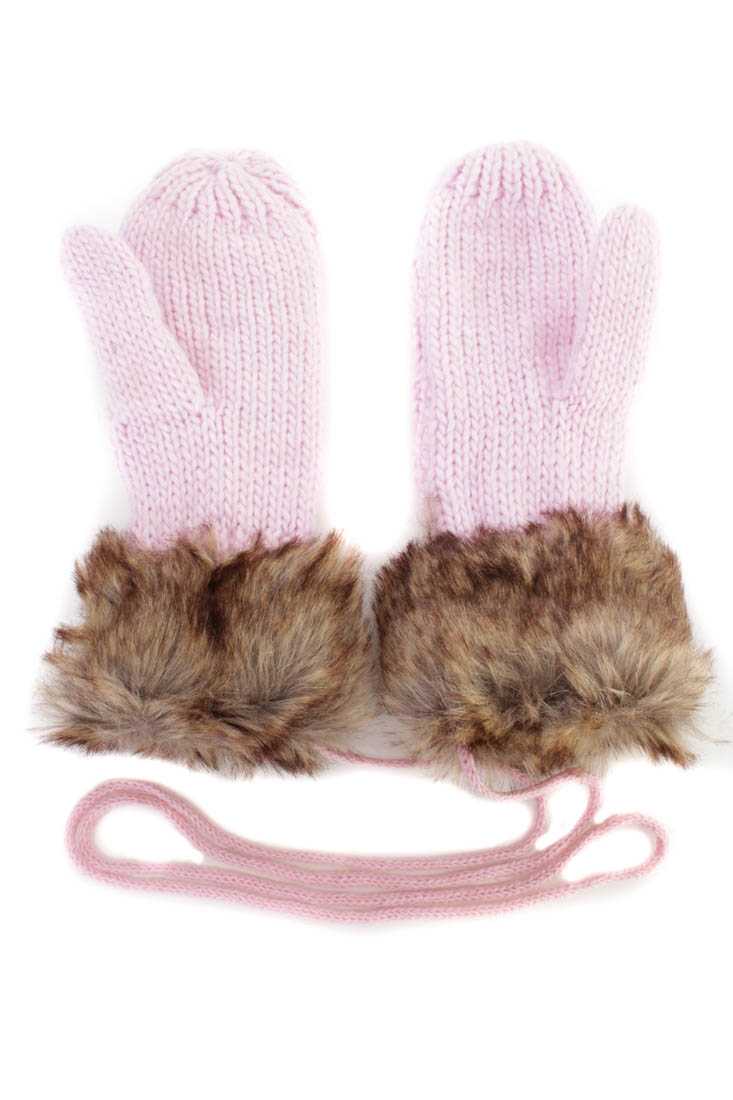Lilac Cable Knit Faux Fur Attached Mittens