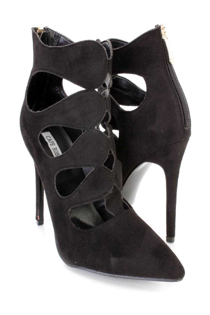 Black Strappy Single Sole Ankle Booties Faux Suede