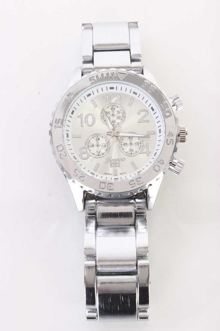 Silver High Polish Metal Round Face Cute Watch