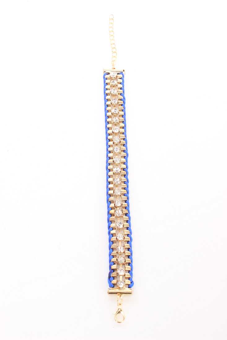Royal Blue Linked Braided Rope Rhinestone High Polish Bracelet