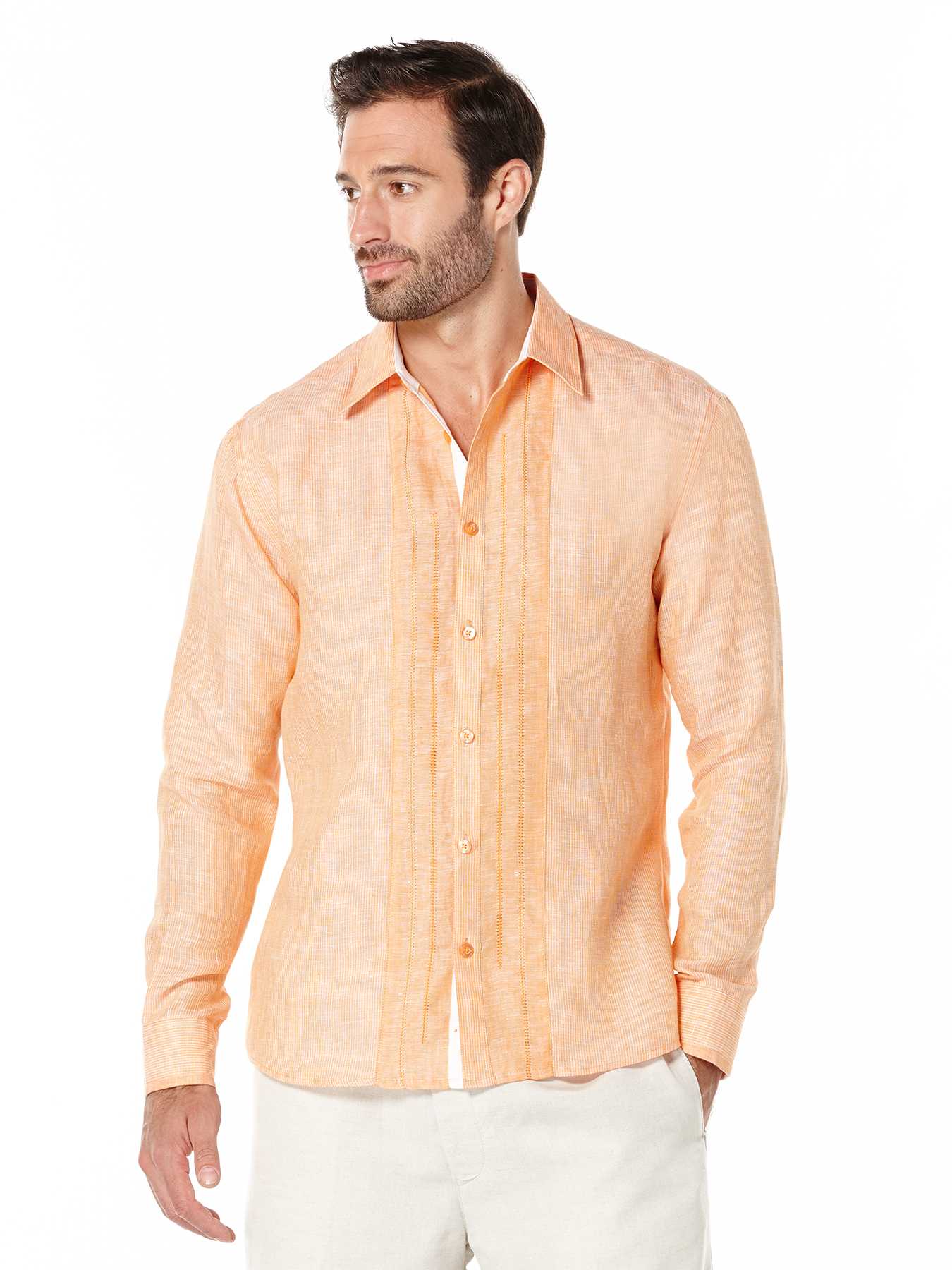 Cubavera 100% Linen Long Sleeve Embroidered Shirt