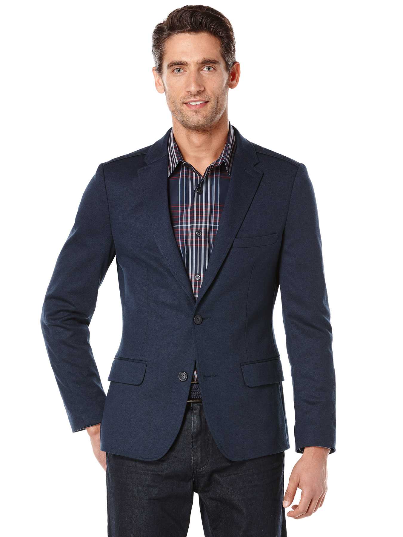 Perry Ellis Slim Fit Solid Rib Knit Jacket