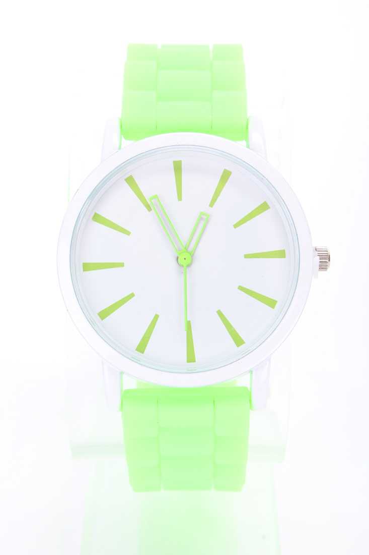 Green Detailed Round Face Rubber Watch