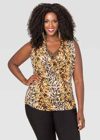 Embellished Drape Front Tank