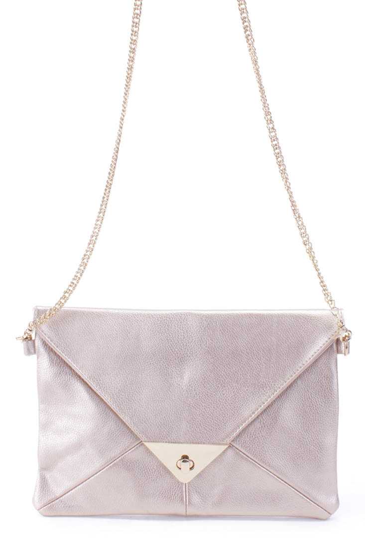 Rose Gold Faux Leather Envelope Handbag