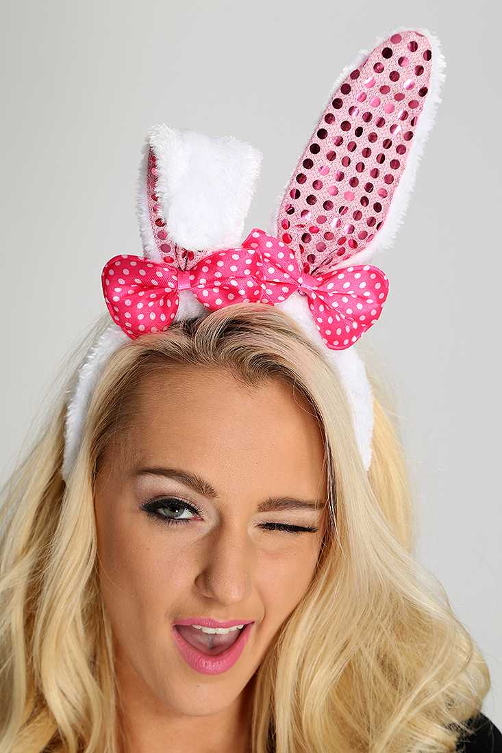 Pink Faux Fur Sequin Ear Bow Headband