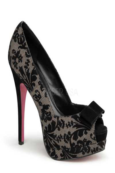 Brown Tweed Fabric Bow Accent Platform Peep Toe Pump High Heels