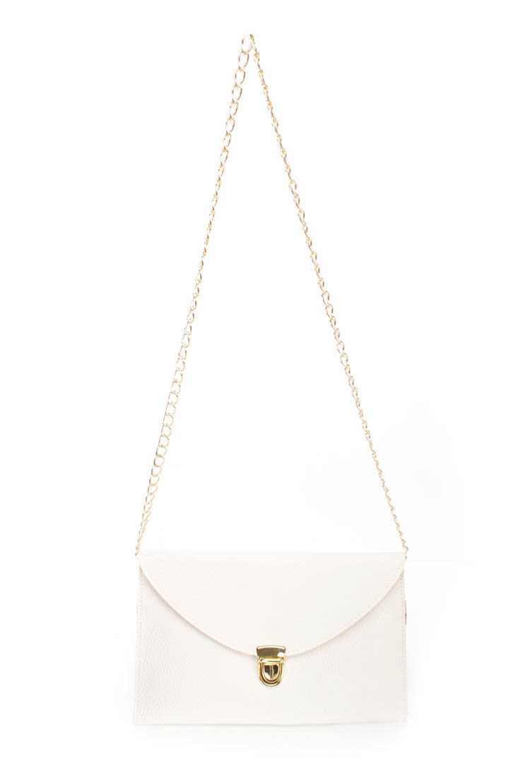 Ivory Faux Leather Envelope Handbag