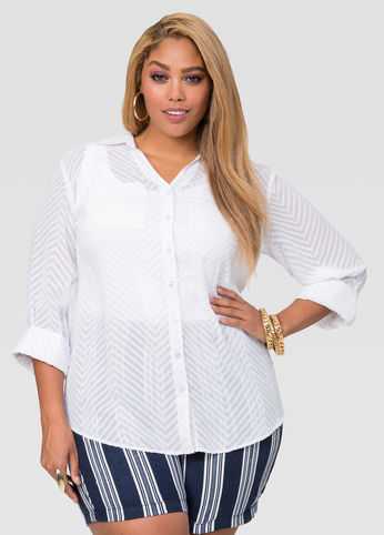 Textured Chevron Burnout Blouse