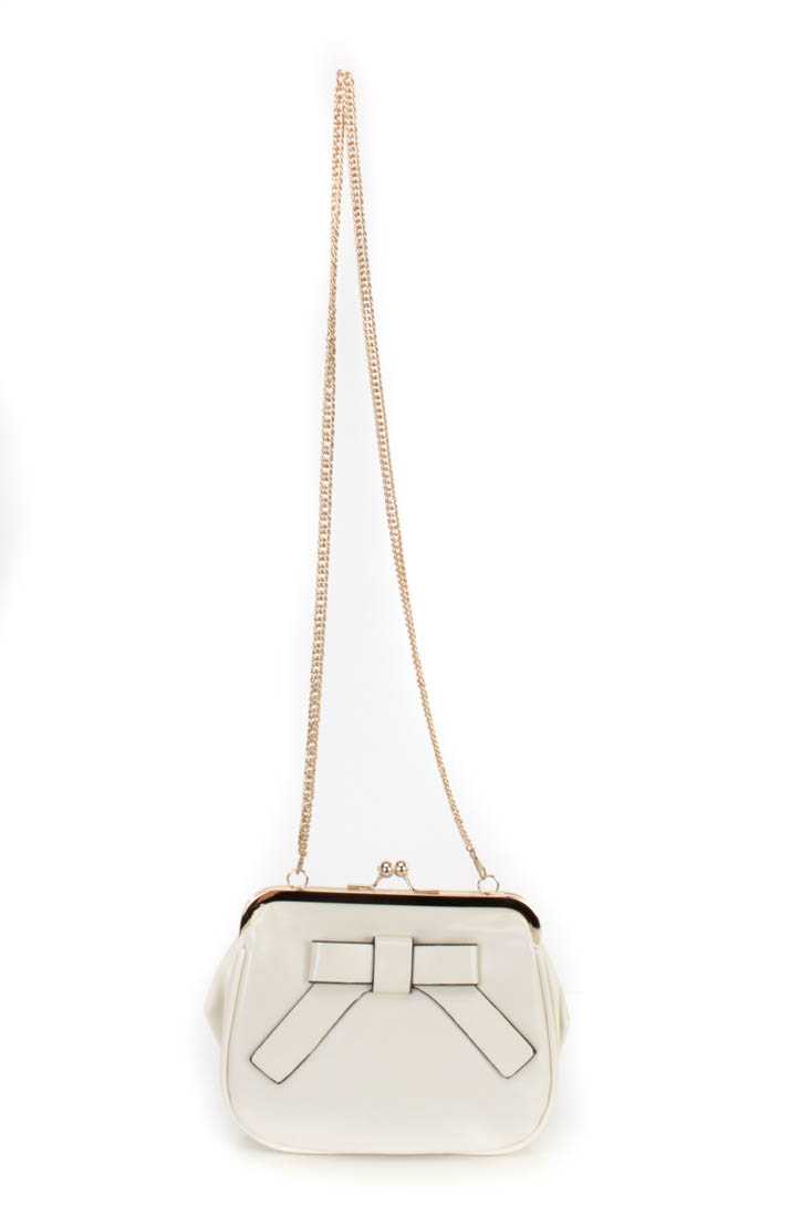 White Faux Leather Frame Handbag