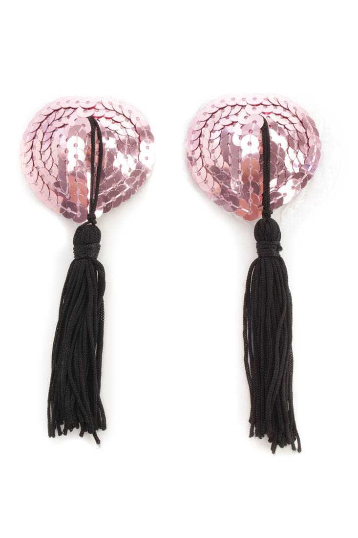 Pink Heart Sequins Tassel Pasties