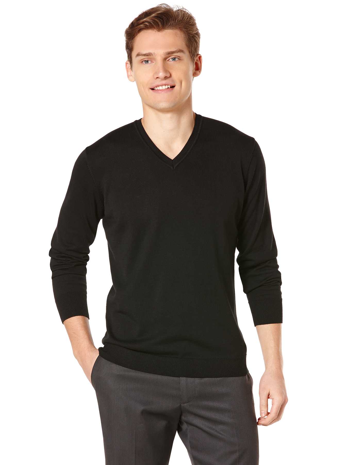 Perry Ellis Long Sleeve Solid V-Neck Sweater