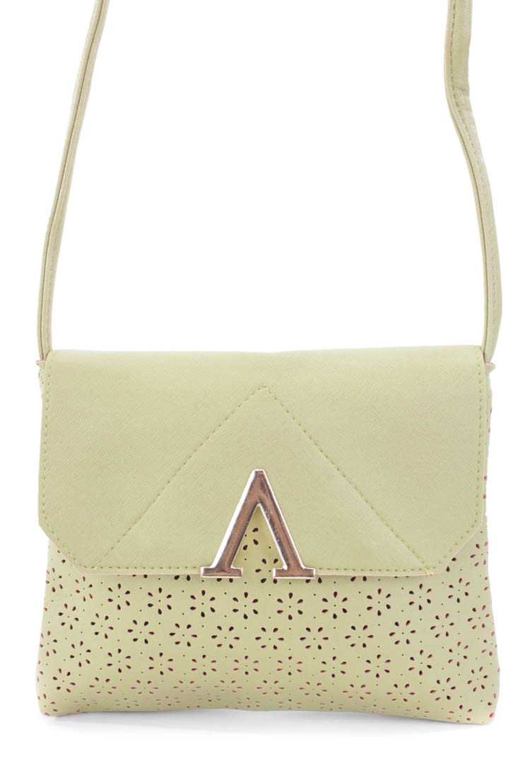 Olive Perforated Faux Leather Crossbody Handbag