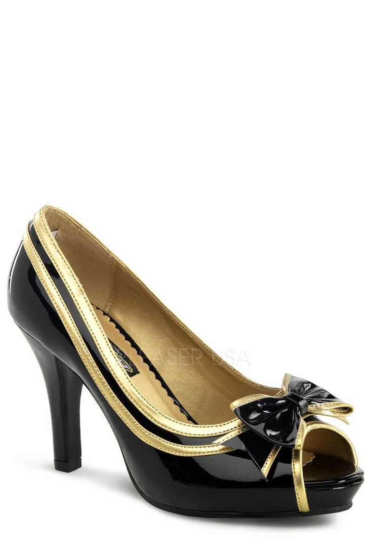 Black Gold Wide Width Metallic Trimmed Pump High Heels Patent