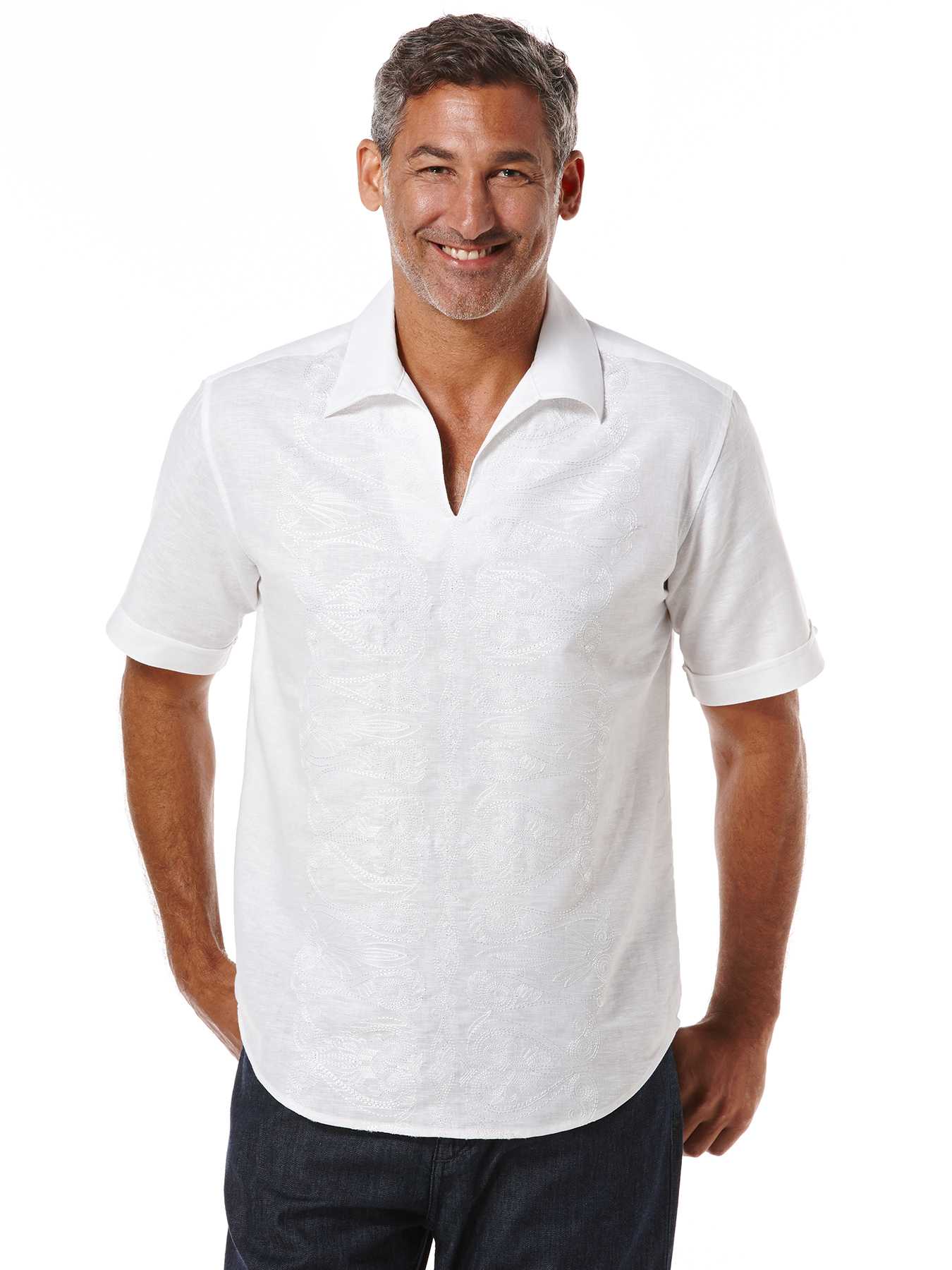 Cubavera Linen Short Sleeve Embroidered Popover
