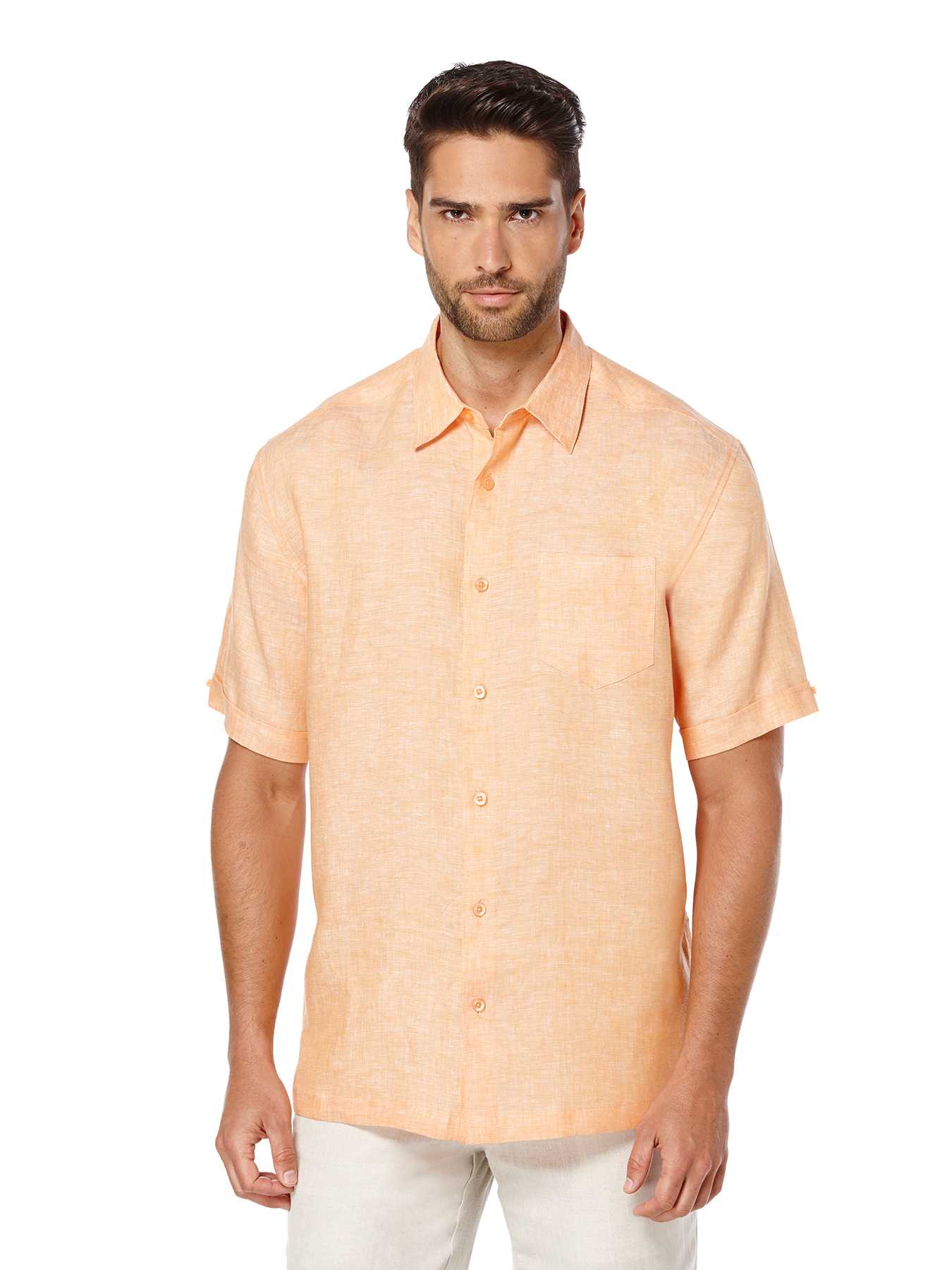 Cubavera 100% Linen Short Sleeve 1 Pocket Cross Dye Shirt