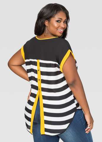 Striped Button Back Tee