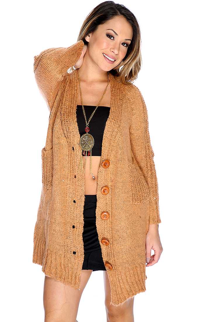 Cognac Long Sleeve Knit Oversized Cute Cardigan