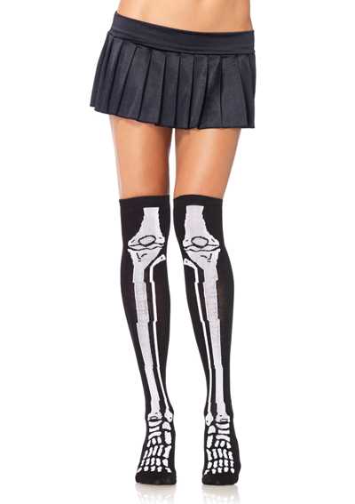 BLACK WHITE ACRYLIC SKELETON OVER THE KNEE SOCKS
