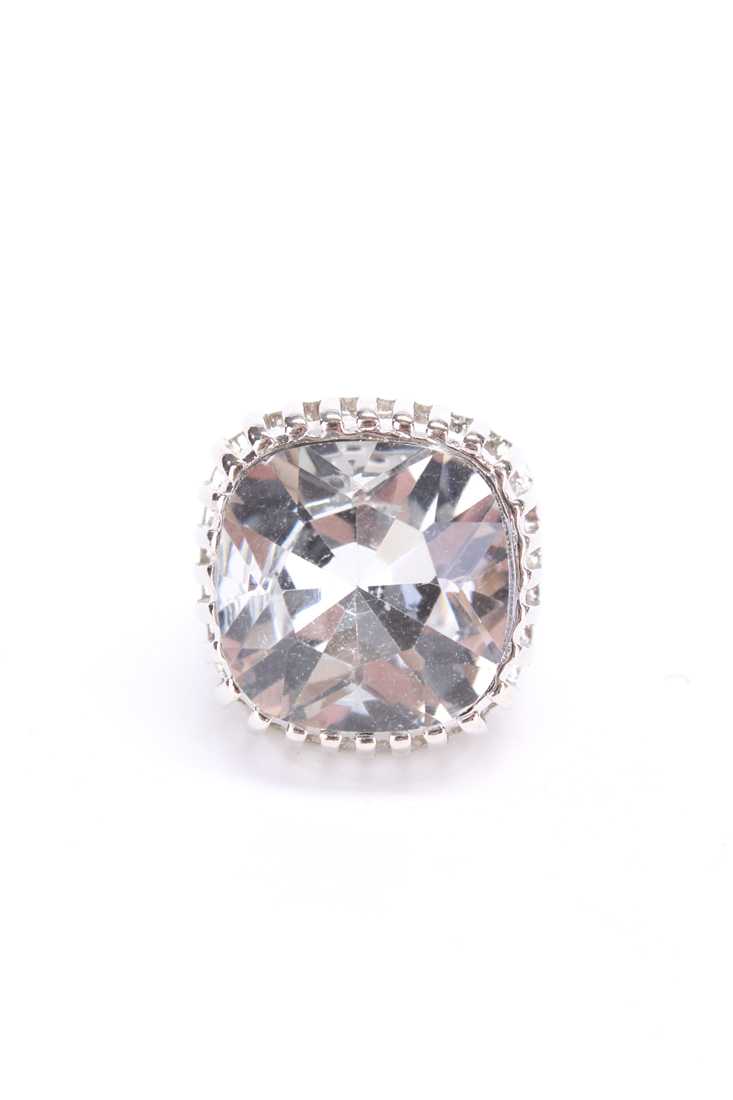 Silver Squared Shape Diamond Gemstone High Polish Ring
