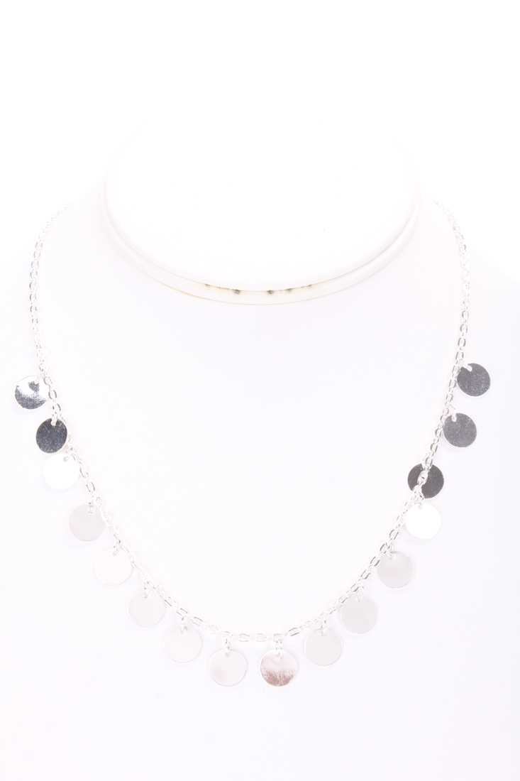 Silver Coin Dangling High Polish Thin Chain Necklace