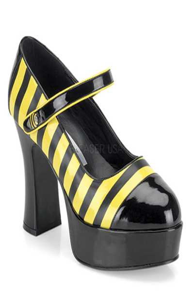 Black Yellow Patent Bee Stripe High Heels