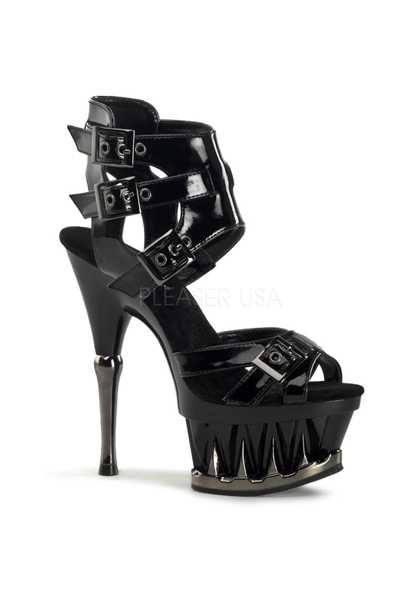 Black Patent Strappy Peep Toe Platform Heels